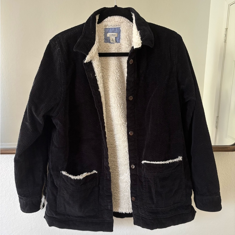 LL Bean Corduroy and Sherpa Button Down Jacket Size Medium, Navy